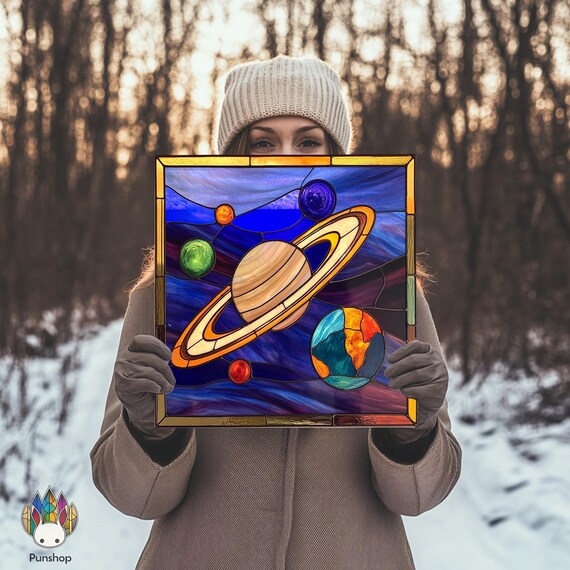 飛び出絵 ステンドグラス サンキャッチャー レリーフ デジタルダウンロード ステンドグラス レインボー スペース サン