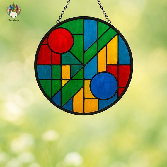 ステンドグラスパネル【幾何学模様】 デジタルダウンロードパターン 幾何学的ステンドグラスパネル DPUN36