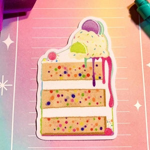 Fun Confetti Cake Slice Birthday Celebration Glitter frosted Sticker