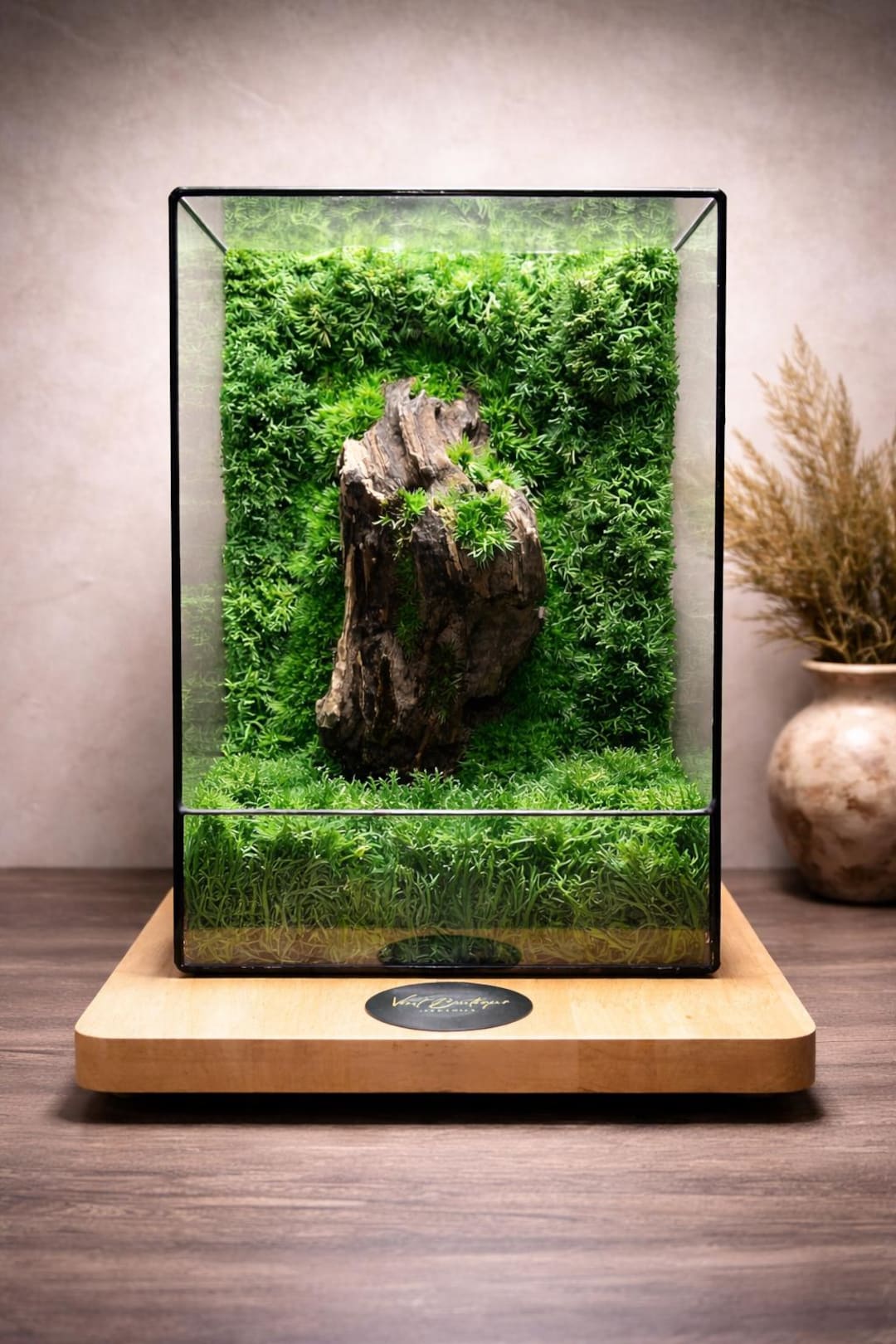 木製＆苔製テラリウム（LEDライト付き）：手作りホームデコレーション