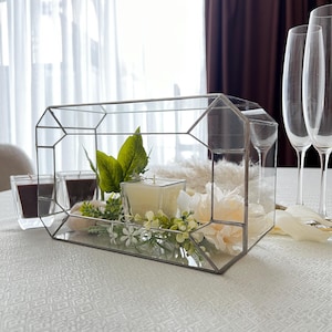 Elegante scatola nuziale in vetro, salvadanaio in vetro, tesoro nuziale, scatola espositiva in vetro, scatola nuziale, decorazione da tavolo nuziale, scatola dei ricordi