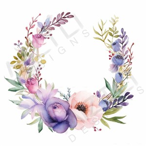Blumenkranz - Pink und Lila, Digital Download, Grußkarte, Postkarte, Geburtstag, Muttertag, Jubiläum, Valentinstag und mehr!