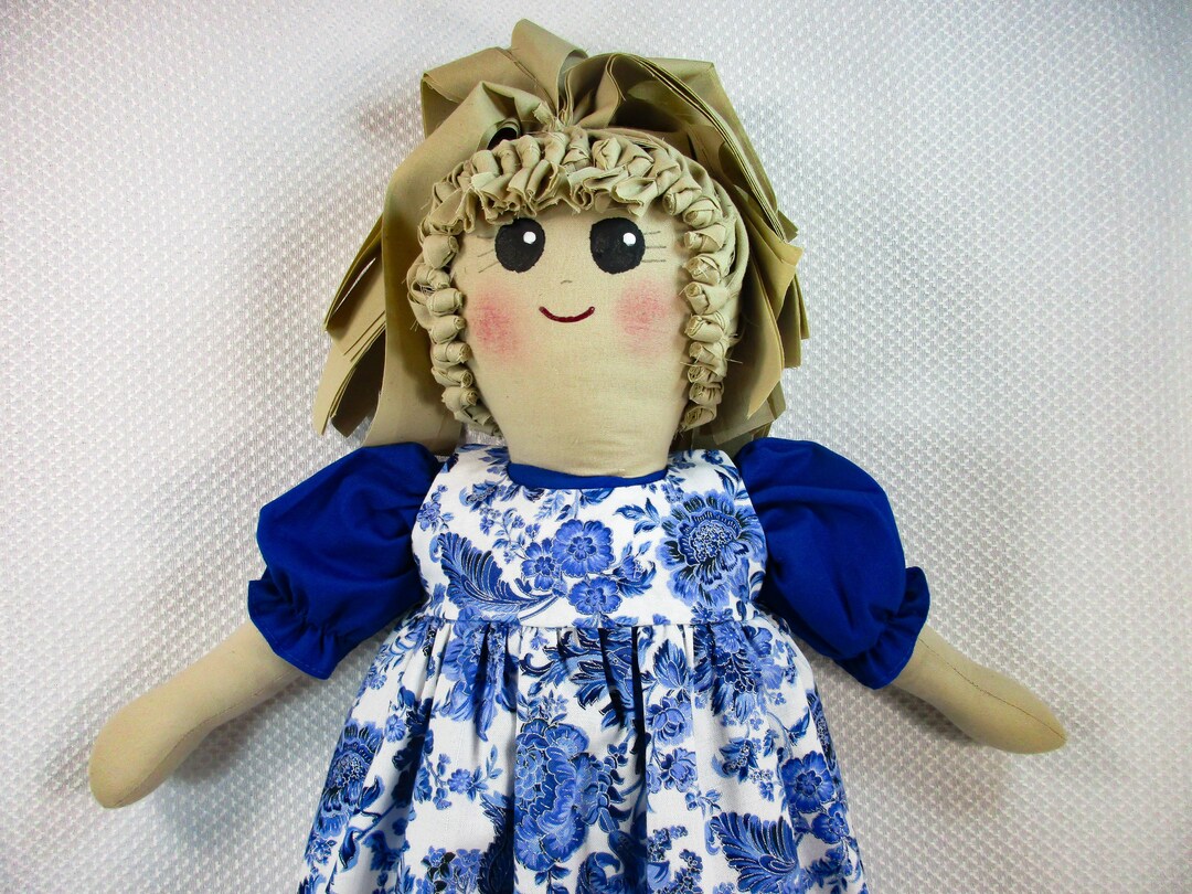 Plastic Bag Holder Doll Blue and White Floral Print, Recycle, Grocery