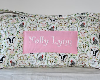 Hay There Animal Frame Farm Ranch Kids Nap Mat with Pink Minky Dot Blanket, Personalized Preschool Kinder Toddler Daycare Sleeping Mat