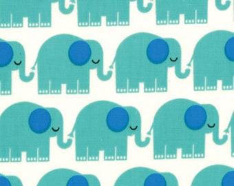 Bungle Jungle Elephant Children Critters Turquoise & Blue Cotton Fabric, Tim and Beck, 1 Yard or More, Moda Fabrics