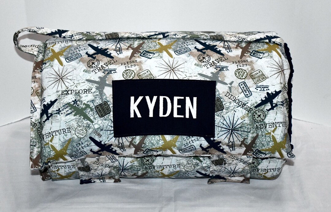 Vintage Airplane Plane Memory Foam Kids Nap Mat With Navy Minky Dot ...