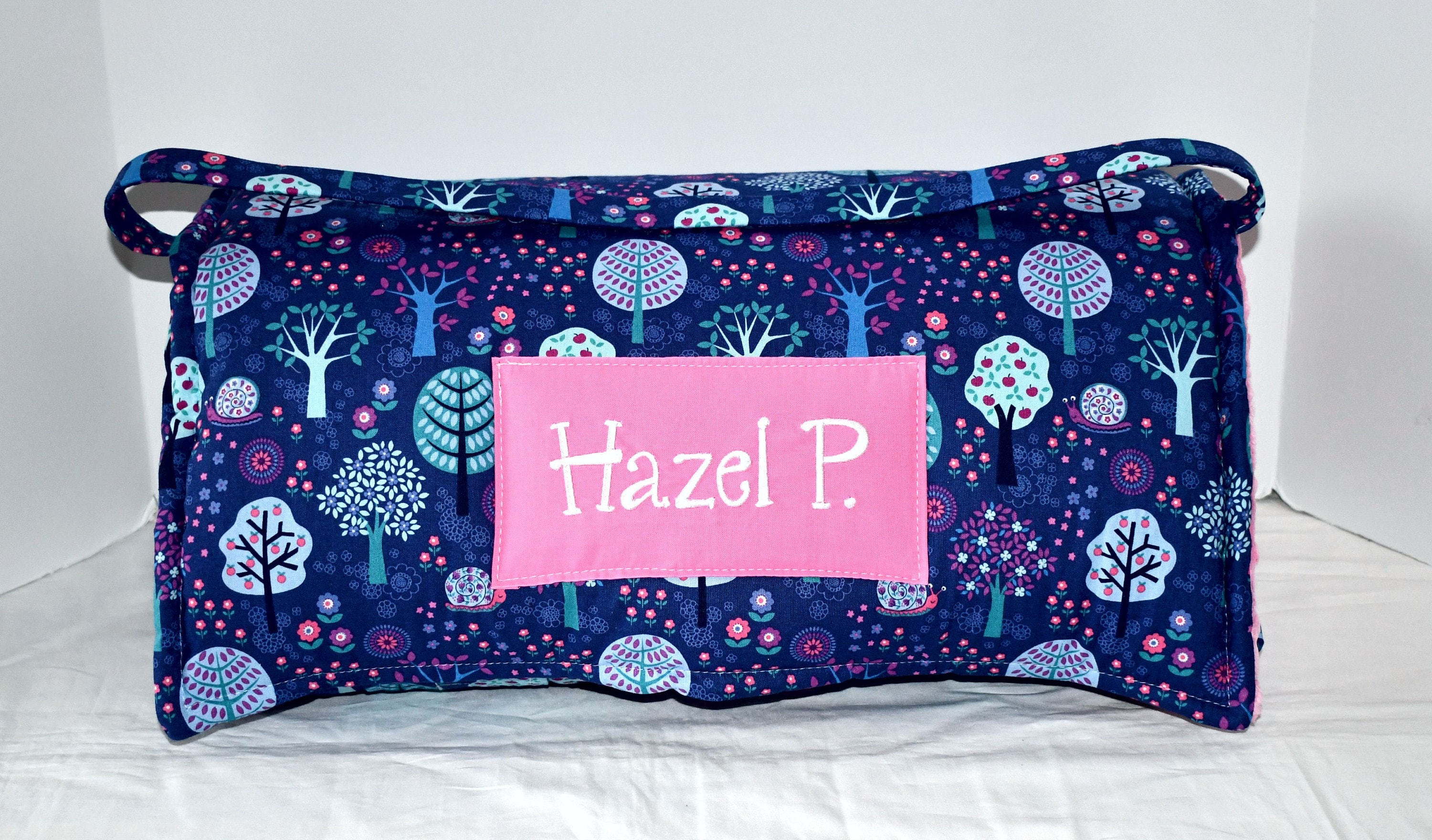 Purple Forest Garden Flower Child Kids Nap Mat with Pink Minky Dot Blanket, Personalized Preschool Kinder Toddler Daycare Sleeping Mat