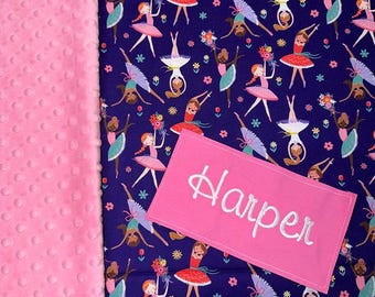 Ballerina at the Ball Ballet Dancer Kids Batting Nap Mat with Pink Minky Dot Blanket