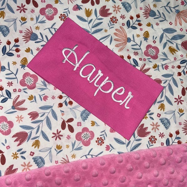 Spring Blossom Artistic Watercolor Garden Floral Flower Kids Batting Nap Mat with Pink Minky Dot Blanket