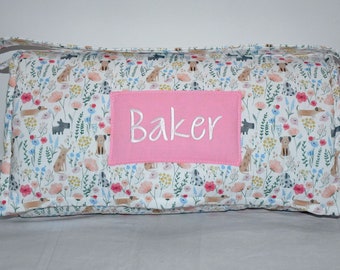 Floral Pets Puppy Dog Flower Garden Kids Nap Mat with Pink Minky Dot Blanket, Personalized Preschool, Kinder, Toddler, Daycare Sleeping Mat