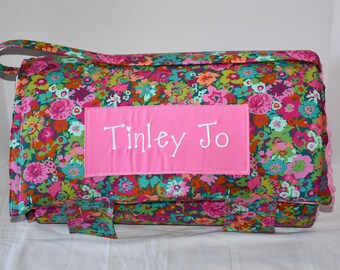 Artistic Watercolor Garden Floral Flower Memory Foam Kids Nap Mat with Pink Minky Dot Blanket, Preschool Toddler, Kinder Sleeping Nap Mat