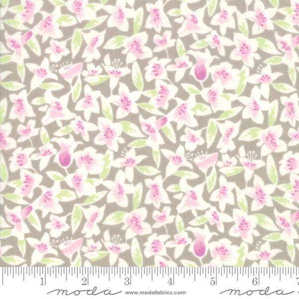 Fine and Sunny Silver Blossom Cotton Fabric, Elegant Floral Flower Quilting Apparel Fabric, Jen Kingwell, Moda Fabrics, 1 Yard or More