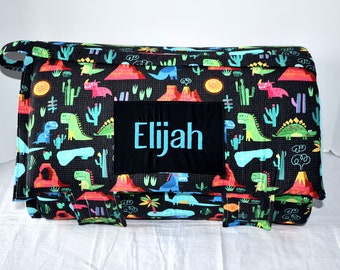 Prehistoric Jurassic Dinosaur Volcano Memory Foam Kids Nap Mat with Aqua Minky Dot Blanket