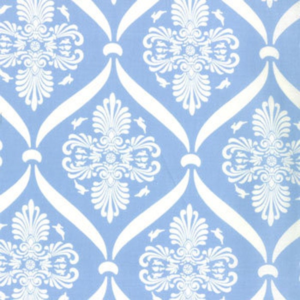 Jubilee Bright Blue Damask Cotton Fabric, Elegant Flourish Damask Quilting Apparel Fabric, Bunny Hill Designs, Moda Fabrics, 1 Yard or More