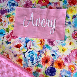 Watercolor Impression Floral Garden Flower Foliage Kid Nap Mat with Pink Minky Dot Blanket, Preschool Child Toddler Daycare Sleeping Mat