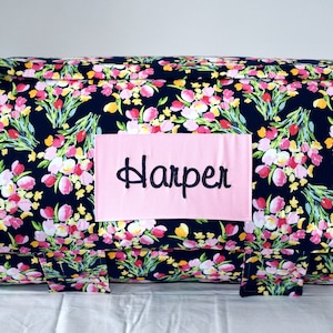 Watercolor Lily Garden Floral Flower Memory Foam Kids Nap Mat with Pink Minky Dot Blanket, Preschool Toddler, Kinder Sleeping Nap Mat