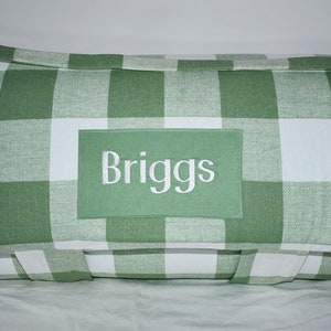 Sage Green Buffalo Plaid Memory Foam Kids Nap Mat with Navy Minky Dot Blanket