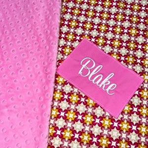 Pink Gold Vintage Flower Plaid Geometric Floral Kid Nap Mat with Pink Minky Dot Blanket, Preschool Kinder Child Toddler Daycare Sleeping Mat