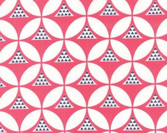 Color Theory Mod Geo Pink and Navy Cotton Fabric, Interlocking Triangles and Circles, V & Co, 1 Yard or More, Moda Fabrics