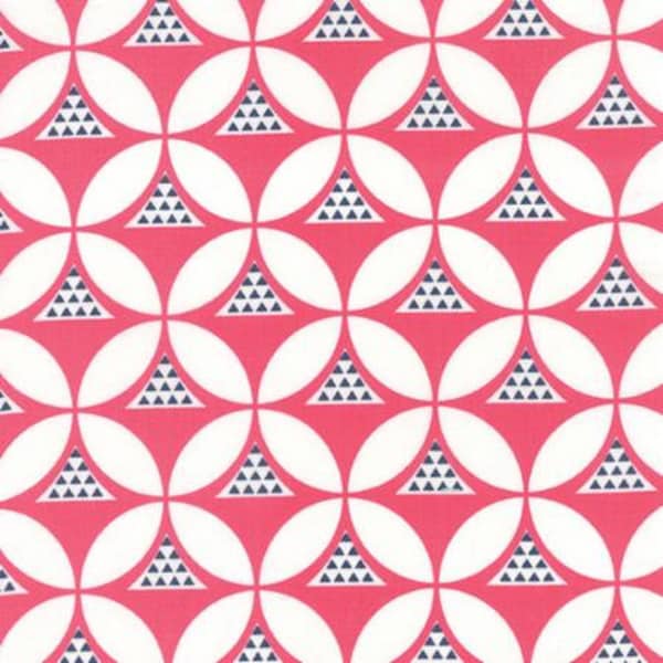 Color Theory Mod Geo Pink and Navy Cotton Fabric, Interlocking Triangles and Circles, V & Co, 1 Yard or More, Moda Fabrics
