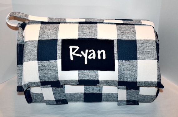 Navy Buffalo Plaid Memory Foam Kids Nap Mat With Navy Minky Etsy
