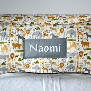 Noah's Ark Zoo Jungle Safari Animal Kids Batting Nap Mat with Grey Minky Dot Blanket