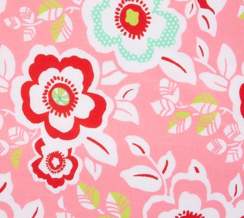 Moxi Bubblegum Floral Flower Cotton Fabric Pink Red Mint | Etsy