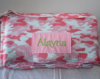 Pink Camouflage Camo Memory Foam Kids Nap Mat with Pink Minky Dot Blanket, Personalized Preschool High Density Foam, Kinder Sleeping Mat