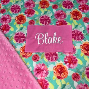 Watercolor Robins Egg Rose Floral Flower Garden Floral Kid Nap Mat with Pink Minky Dot Blanket, Preschool Child Toddler Daycare Sleeping Mat