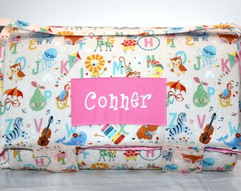 Alphabet Story Time Kids Nap Mat with Pink Minky Dot Blanket, Personalized Preschool, Kinder, Toddler, Daycare Sleeping Mat