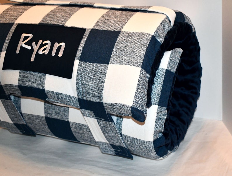 Navy Buffalo Plaid Memory Foam Kids Nap Mat With Navy Minky Etsy