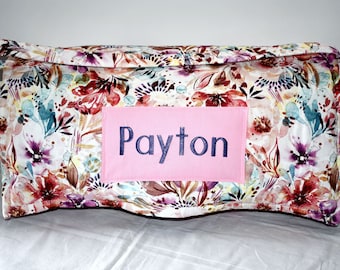Watercolor Pink Rain Garden Floral Kids Nap Mat and Pink Minky Dot Blanket, Personalized Preschool Kinder Toddler Daycare Sleeping Mat