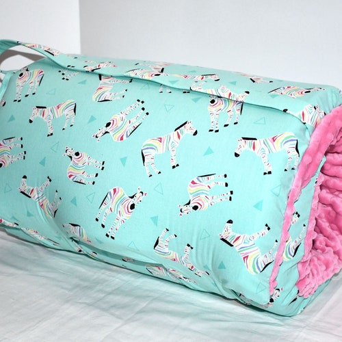 Rainbow Zebra Safari Memory Foam Kids Nap Mat with Pink Minky Dot Blanket, shops Toddler Kinder Preschool High Density Foam Mat