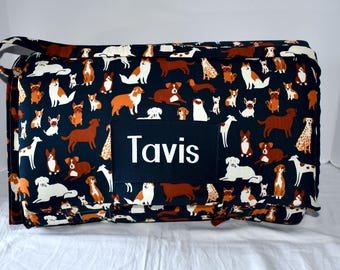 Animal Puppy Dog Park Pet Memory Foam Kids Nap Mat With Navy Minky