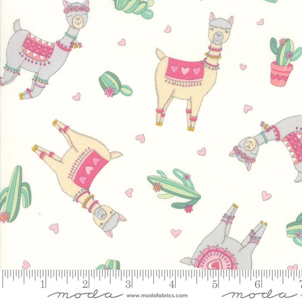 Llama Love Snowy White Cotton Fabric, Valentine's Day Cactus Heart Novelty Apparel Quilting Fabric, Deb Strain, Moda Fabrics, 1 Yard or More