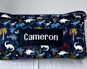 Prehistoric Jurassic Dino Dinosaur Volcano Kids Batting Nap Mat with Navy Minky Dot Blanket