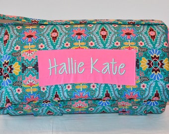 Fiesta Flower Rose Garden Memory Foam Kids Nap Mat with Pink Minky Dot Blanket, Personalized Preschool Toddler, Daycare, High Density Foam