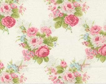 Rose Cottage Linen Closet Cotton Fabric, Vintage Large Floral Flower Garden Bouquet Quilting, Brenda Riddle, Moda Fabrics, 1 Yard or More