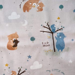 D is for Dream Baby Bears Grey Cotton Fabric, Boy Dream Nighttime Tree Cloud Stars Neutral, Paper and Cloth, Moda Fabrics, 1 Yard or More