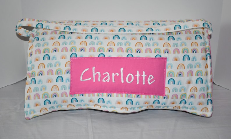Watercolor Rainbow Batting Kids Nap Mat with Pink Minky Dot Blanket
