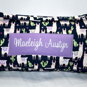 Purple Llama and Cactus Kids Nap Mat, Personalized Preschool Kinder Toddler Nap Mat with Purple Minky Dot Blanket, Daycare Sleeping Mat