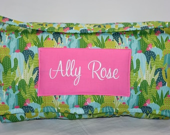 Pink Flower Cactus Succulent Kids Nap Mat, Personalized Preschool Kinder Toddler Nap Mat & Pink Minky Dot Blanket, Daycare Sleeping Mat