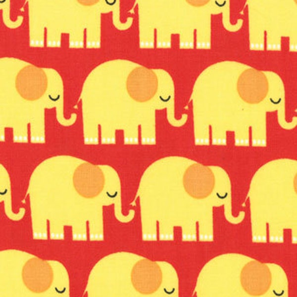 Bungle Jungle Elephant Children Critters Red & Yellow Cotton Fabric, Animal Novelty Fabric, Tim and Beck, 1 Yard or More, Moda Fabrics