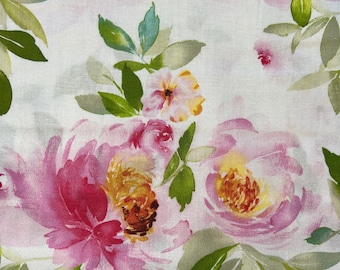 Sweet Surrender Floral Bouquet White Cotton Fabric, Watercolor Rose, Northcott, 1 Yard or More