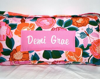 Bountiful Blooms Floral Garden Flower Kids Nap Mat & Pink Minky Dot Blanket, Personalized Preschool Kinder Toddler Daycare Sleeping Mat