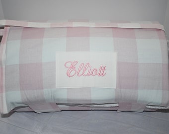 Pink Buffalo Plaid Memory Foam Kids Nap Mat with White Minky Dot Blanket