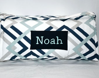 Navy & Turquoise Plaid Gotcha Kids Nap Mat, Personalized Preschool Kinder Toddler Nap Mat with Navy Minky Dot Blanket, Daycare Sleeping Mat