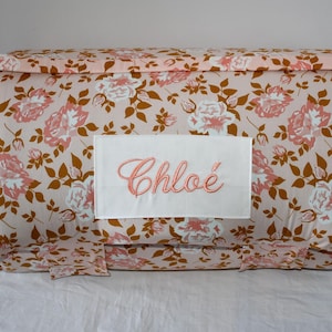 Blush Rose Flower Garden Floral Kids Nap Mat and White Minky Dot Blanket, Personalized Preschool Kinder Toddler Daycare Sleeping Mat