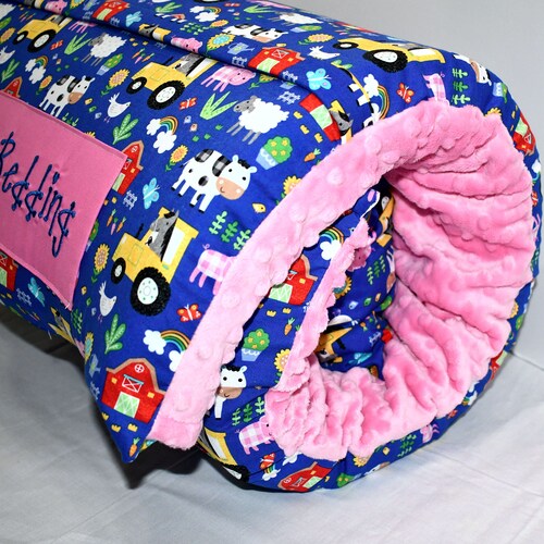 Girl Ranch Acre Farm Memory Foam Kids Nap Mat and Pink Minky Dot Blanket, Toddler Kinder Daycare High shops Density Foam Sleeping Mat