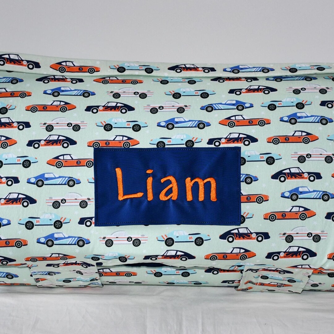 Full Speed Ahead Race Cars Transportation Kids Batting Nap Mat and Navy ...